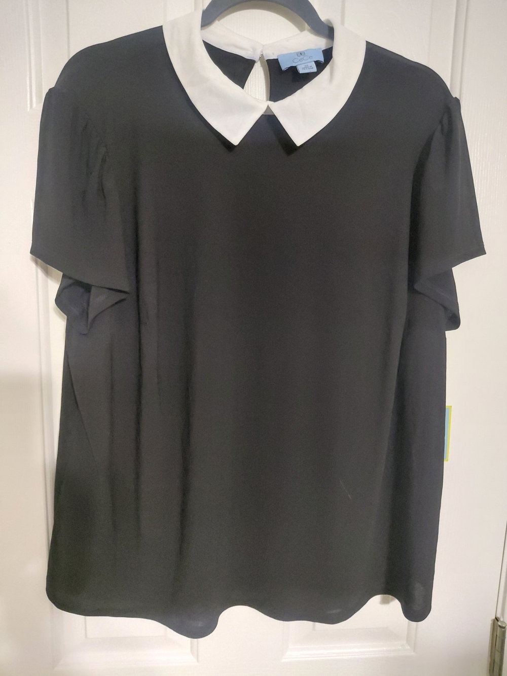 CeCe Black Blouse with White Contrast Collar